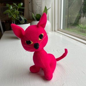 Vtg 60s Montgomery Ward Pink Cat Doll, Adjustable Tail, Taiwan, EUC